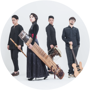 Black String Band Stands dressed up with instruments against white background