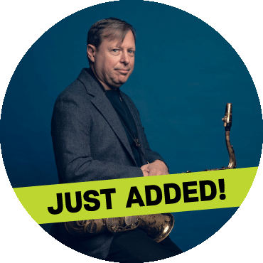 Chris Potter holds a saxophone with a 'just added' banner on top of image