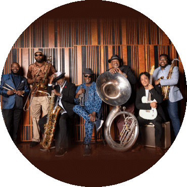 The Dirty Dozen Brass Band poses with their instruments
