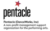 Pentacle Logo, black lower case text reads "pentacle," with a red star over the a. Beneath in smaller text reads Pentacle (DanceWorks, Inc), A non-profit management support organization for the performing arts