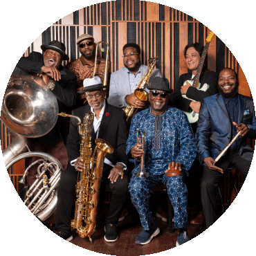 The Dirty Dozen Brass Band poses with their instruments