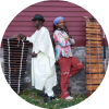Balla Kouyaté and Matchume Zango pose with their instruments