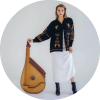 Maryna Krut poses with a bandura