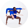 Two dancers in a pose, both wearing electric blue